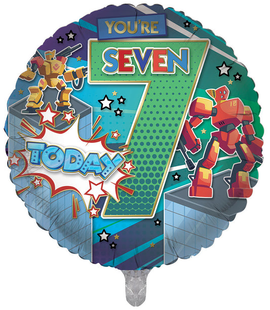 7th Blue Boys Robot Double Sided 18-inch Balloon