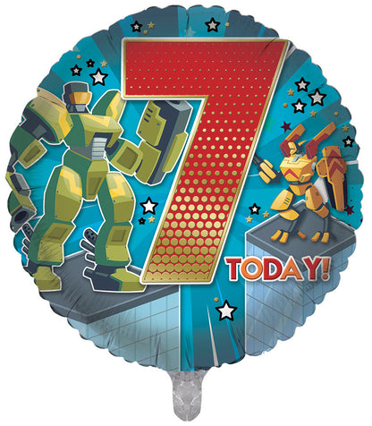 7th Blue Boys Robot Double Sided 18-inch Balloon
