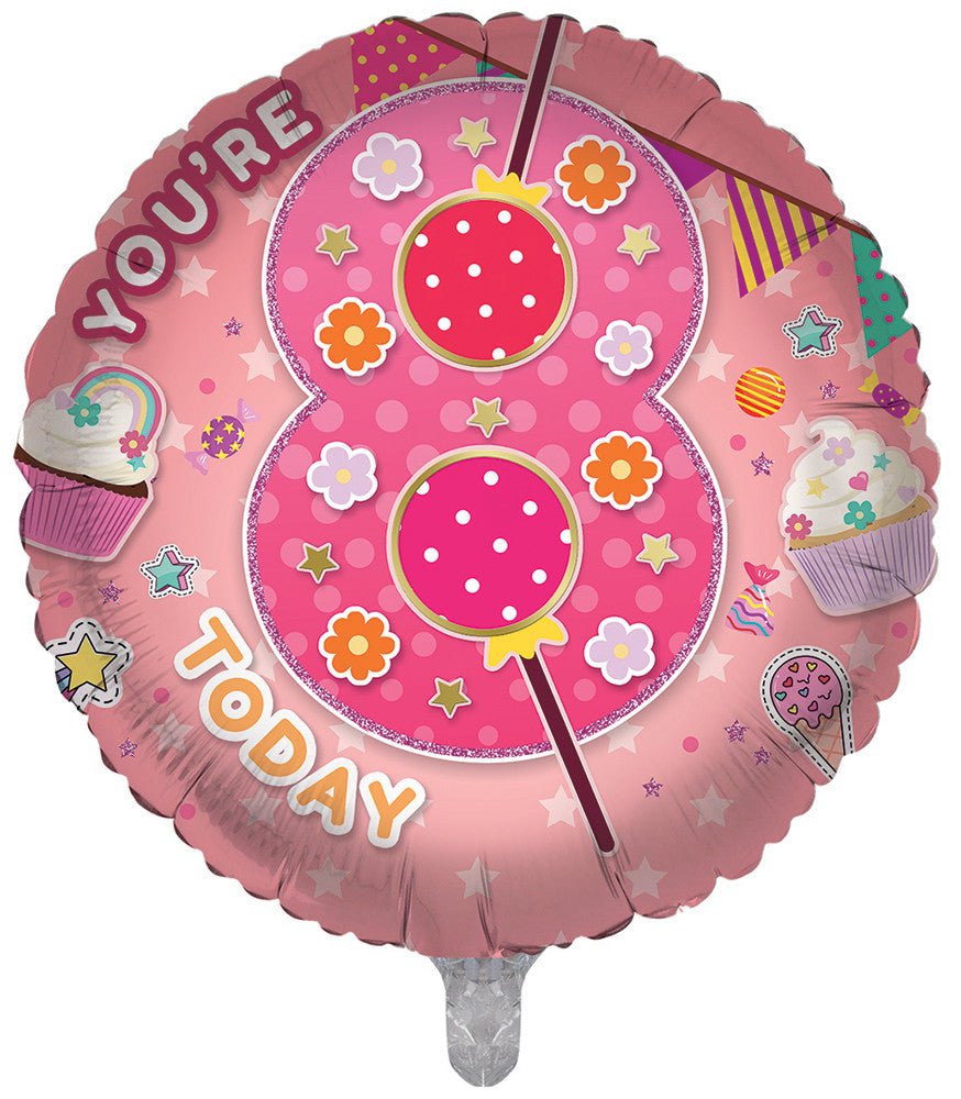 8th Pink Girls Sweet Cupcake Double Sided 18-inch Balloon