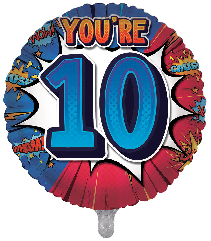 10th Boys Comic Style Double Sided 18-inch Balloon