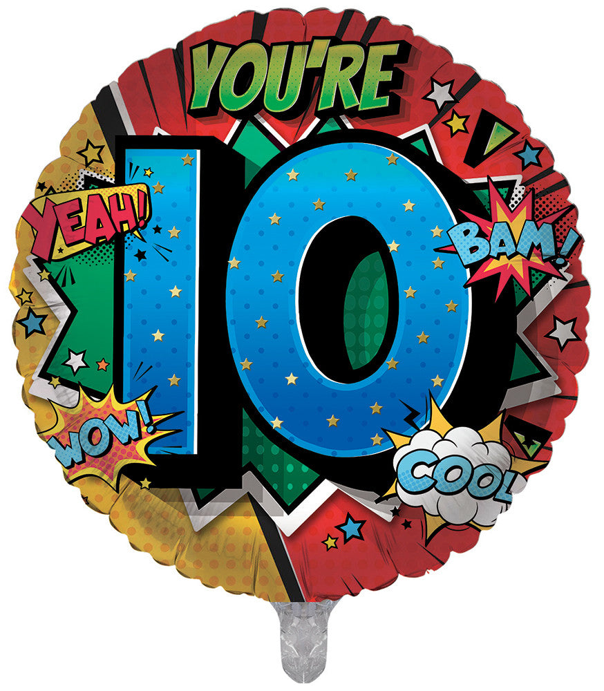 10th Boys Comic Style Double Sided 18-inch Balloon