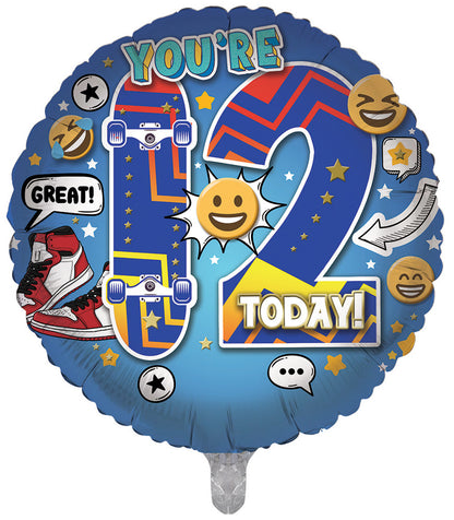 12th Boys Skateboard Double Sided 18-inch Balloon