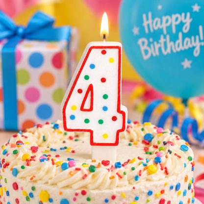 Number 4 Birthday Candle Red / Polka Dot 13cm