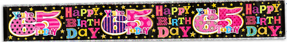 Happy 65th Birthday Banner 2.5m x 11.5cm – Cut into 3 Party Banners