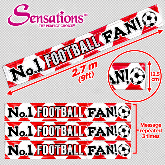 No.1 Football Fan Red & White Foil Banner – 2.7m / 9ft – Cut into 3 Banners