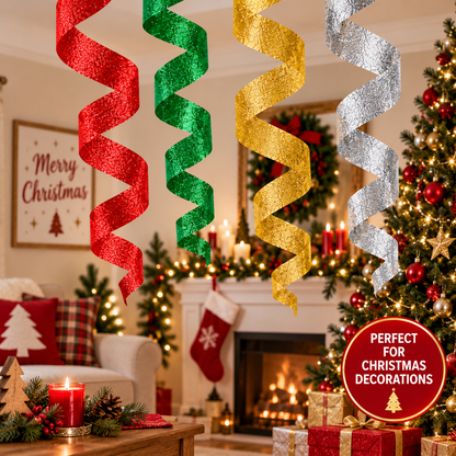 4 Pack Glitter Metallic Crepe Paper Streamers 8m x 35mm Red Green Gold Silver
