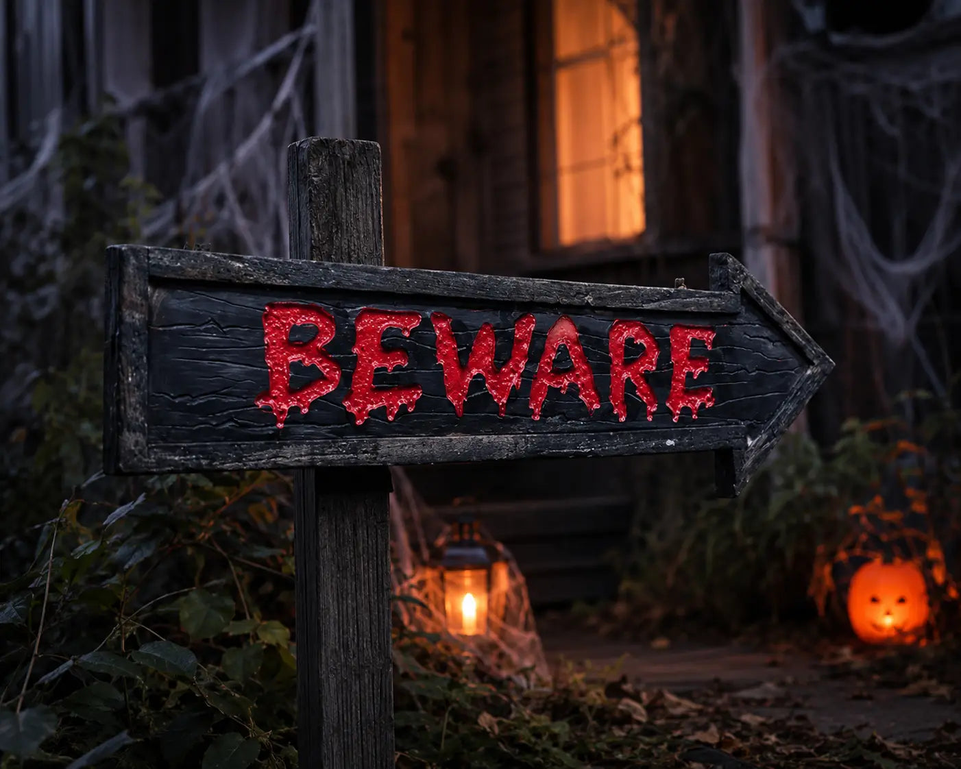 Halloween Spooky 'Beware' Solid Wood Effect Sign 58cm