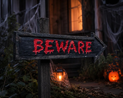 Halloween Spooky 'Beware' Solid Wood Effect Sign 58cm