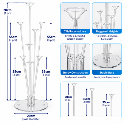 Balloon Table Stand Kit for 7 Balloons - 70cm Reusable Air Fill Party Decoration Holder