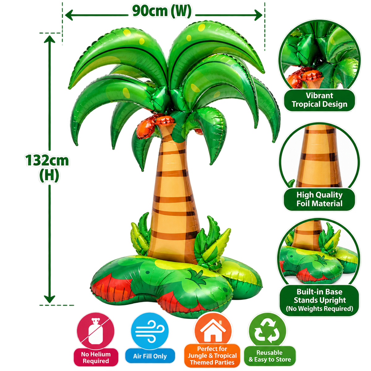 Freestanding Palm Tree Foil Balloon 132cm x 90cm Tropical Jungle Party Decoration