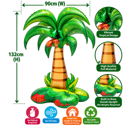 Freestanding Palm Tree Foil Balloon 132cm x 90cm Tropical Jungle Party Decoration