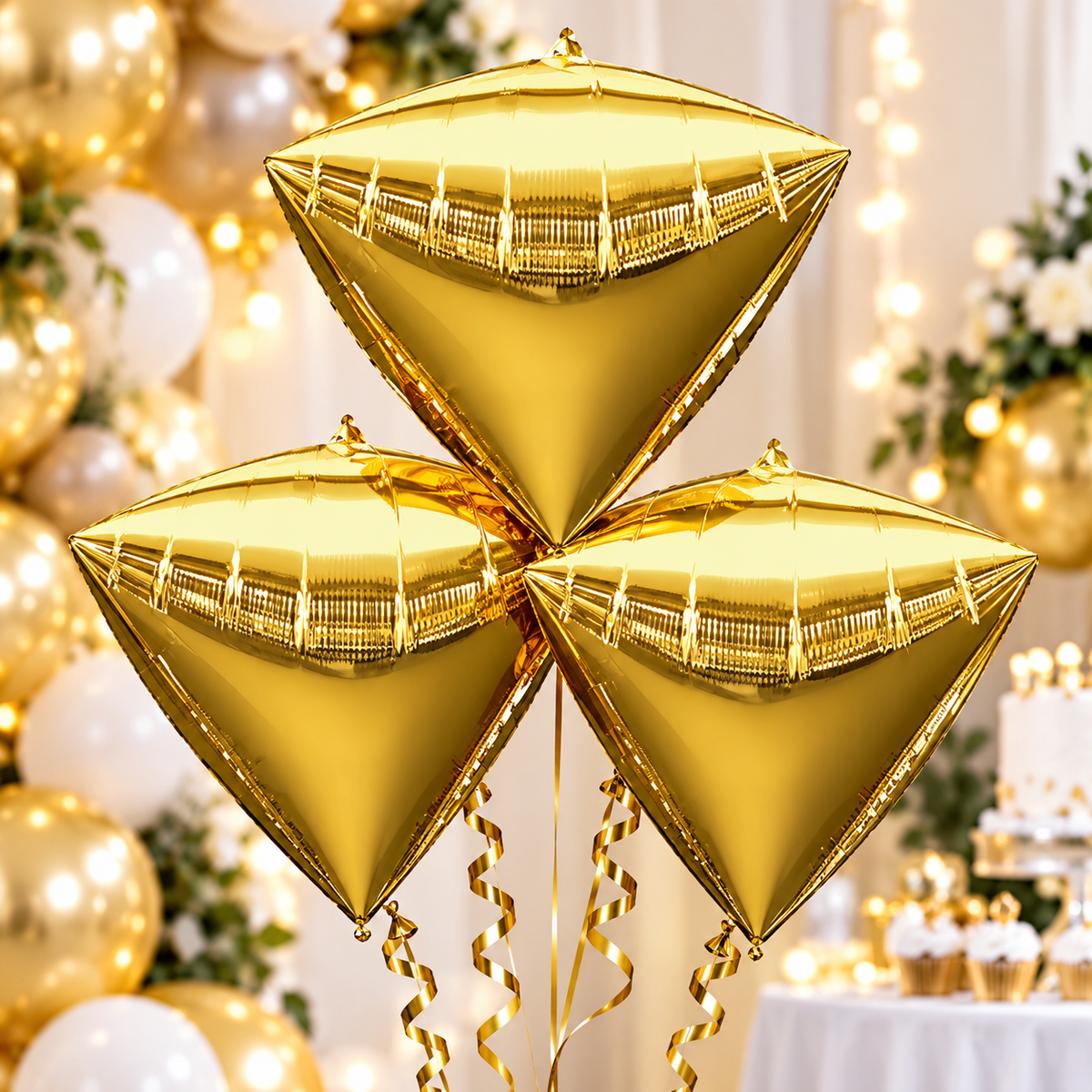Anagram 15" x 17" Gold Diamondz Foil Balloons – Pack of 3