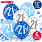 Unique 21st Birthday Balloons 12" – Pack of 6 Blue, Light Blue & White Latex Balloons