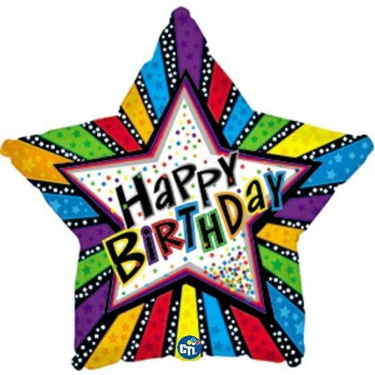 CTI Birthday Stripes with Stars 17" Foil Balloon