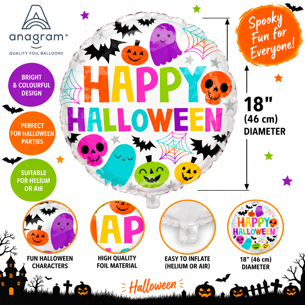 Colourful & Creepy Halloween Party 18" Foil Balloon Anagram 4482601