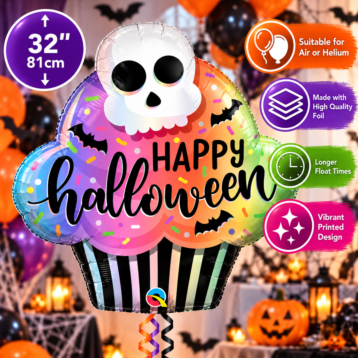 Happy Halloween Cupcake 32" Foil Balloon – Air or Helium