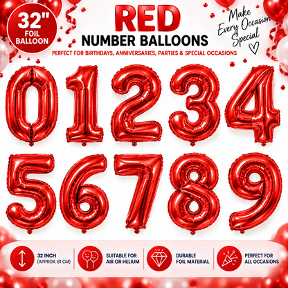 32" Foil Number Balloons 0-9 – Giant Birthday Number Balloon – Gold, Silver, Blue, Pink, Red, Purple, Rose Gold & Rainbow – Air or Helium