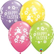 Qualatex 57185 11" Round Easter Bunnies & Daisies Latex Balloons 25ct