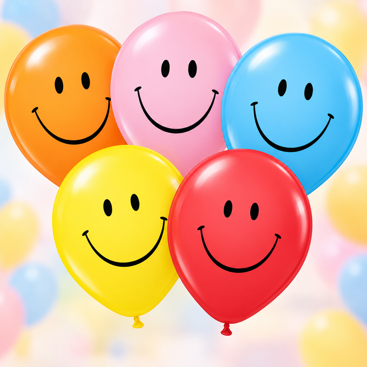 12" Smile Face Latex Balloons – Pack of 20 Assortment – Air or Helium