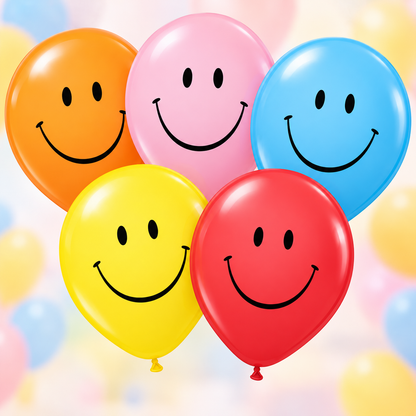 12" Smile Face Latex Balloons – Pack of 20 Assortment – Air or Helium