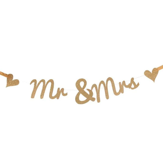 Gold Glitter Mr & Mrs Wedding Bunting Decoration 70cm