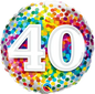40th Birthday Balloon Rainbow Confetti 18-Inch Foil Balloon