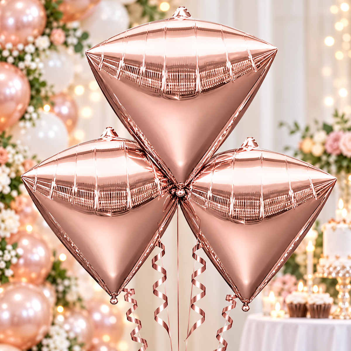 Anagram 15" x 17" Rose Gold Diamondz Foil Balloons – Pack of 3