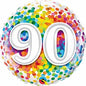 90th Birthday Balloon Rainbow Confetti 18-Inch Foil Balloon