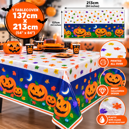 Halloween Pumpkin Blue Plastic Tablecloth 137 x 213cm – Party Table Cover