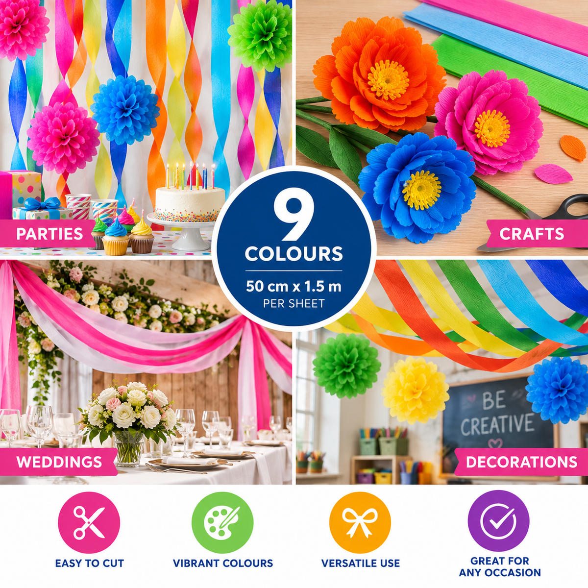 County Stationary Crepe Paper Sheet, 50 cm x 1.5 m