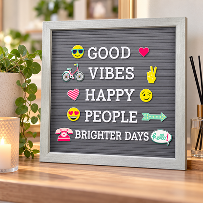 Grey Felt Letter Message Board with 188 Letters & 11 Emojis (40 x 40cm)