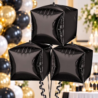 Anagram 15" Black Cubez Foil Balloons – Pack of 3