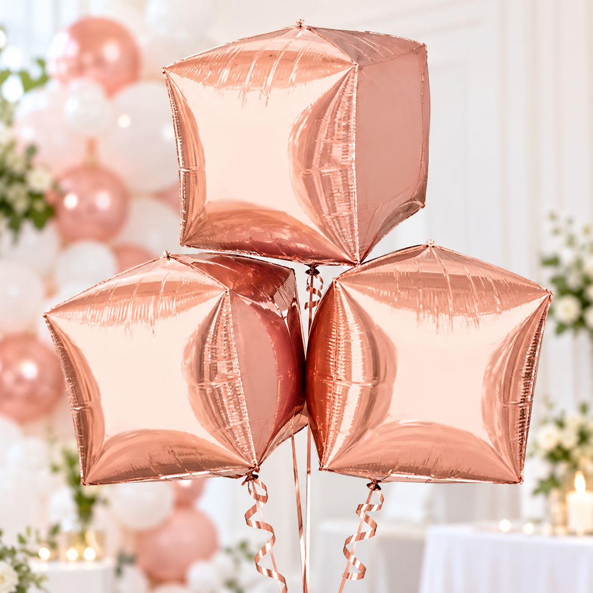 Anagram 15" Rose Gold Cubez Foil Balloons – Pack of 3
