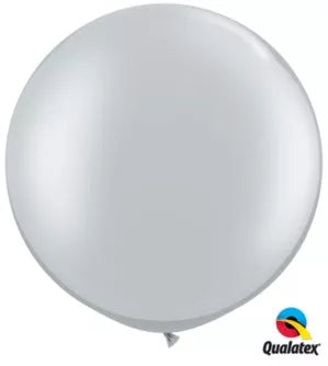 Qualatex Round Silver 2.5ft/30" Latex Balloons 2pc/Bag