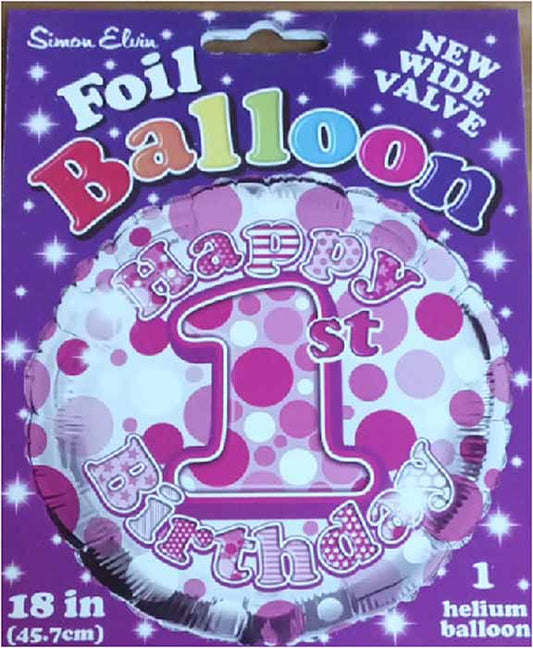 Simon Elvin Happy 1st Birthday Pink 18" Foil Balloon