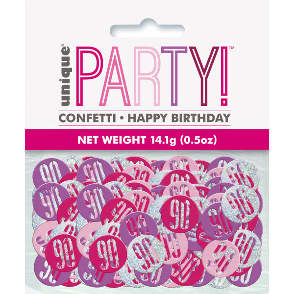Pink, Purple & Silver Happy 90th Birthday Confetti 14g