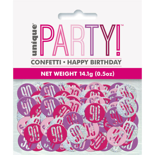 Pink, Purple & Silver Happy 90th Birthday Confetti 14g
