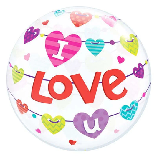 I Love U Hearts 22"/56cm Bubble Balloon