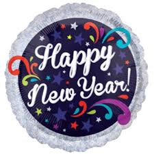 Happy New Year 18" Holographic 2940501 Swirls Blue & Silver Balloon