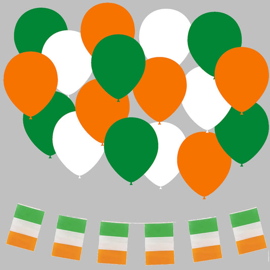 10M 20 Flag Bunting & 24pc x 12" Balloons (Ireland)