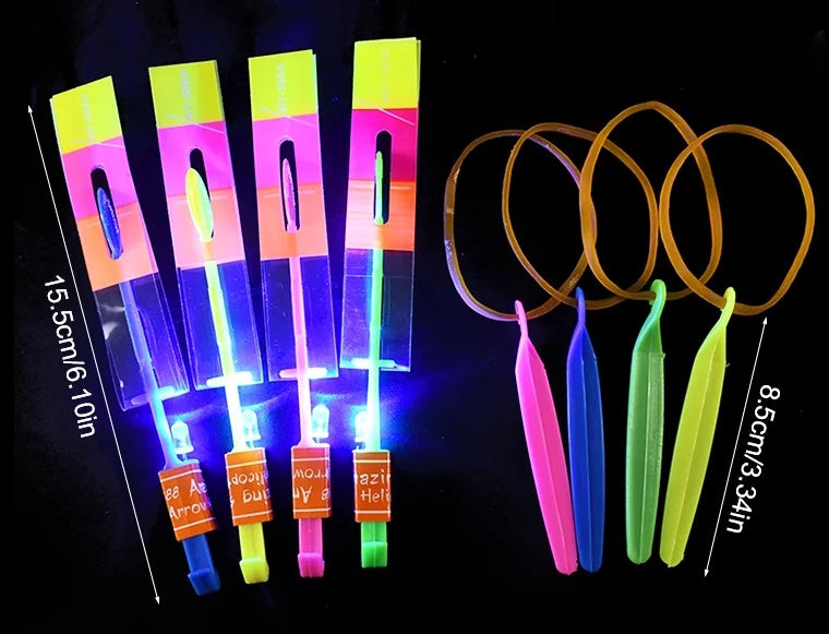 Flying Helicopter LED Rubber Band Rocket (4pc)
