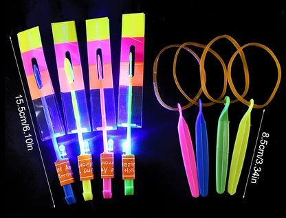 Flying Helicopter LED Rubber Band Rocket (4pc)