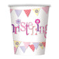 Pink Bunting Christening Paper Cups (9oz) Pack of 8