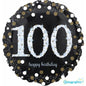 100th Happy Birthday Sparkling Black & Silver Holographic 18-inch Foil Balloon