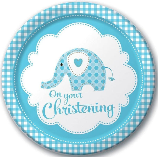 Creative Party 8 Dinner Plates - Blue Sweet Baby Elephant Christening