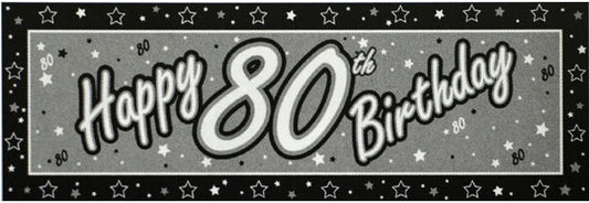 Creative Party Happy 80th Birthday Black & Silver Banner (152cm x 50cm)