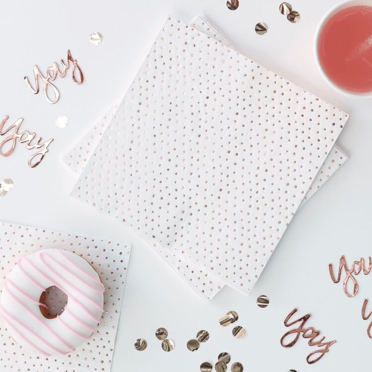 Ginger Ray Spotty Pick & Mix Rose Gold Wedding Napkins 16pc