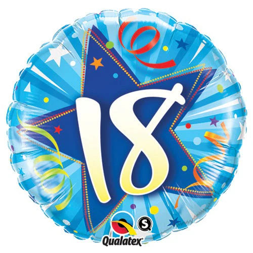 18th Shining Bright Blue Star 18-Inch Foil Balloon
