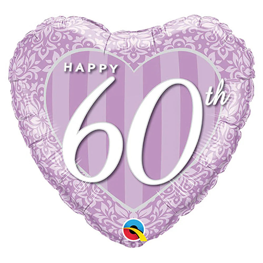 Happy 60th Damask 18-inch Heart Anniversary Balloon