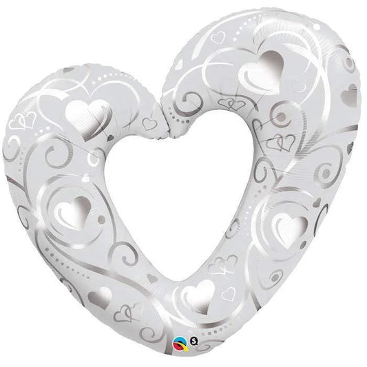 Qualatex Hearts & Filigree Pearl White 42″ Foil Balloon